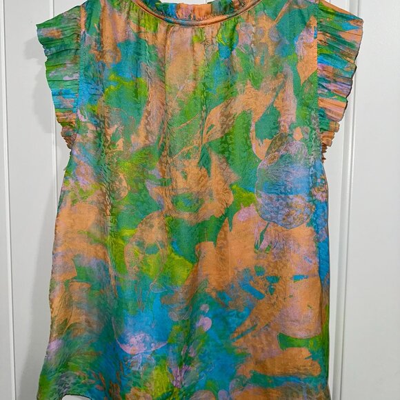 Current Air Sleeveless Pleated Floral Blouse M • Spring Pastel Colors - Picture 2 of 6